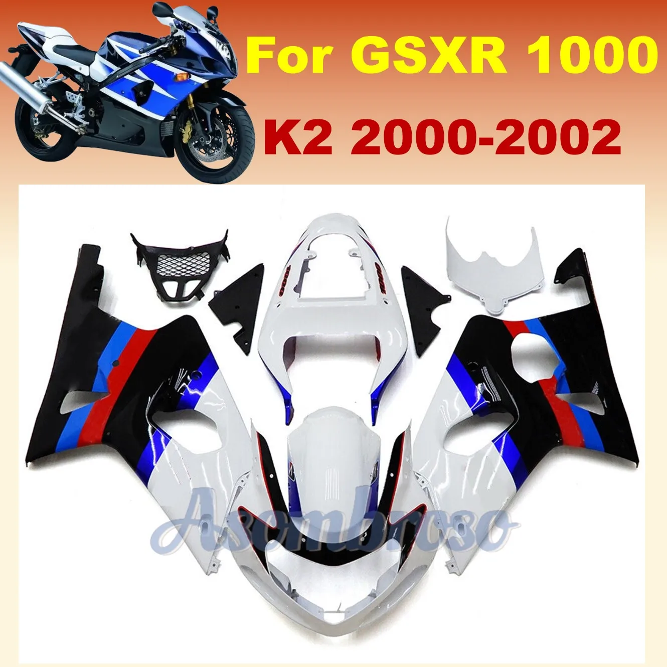 for Suzuki GSXR1000 2000 2001 2002 aftermarket ABS Fairing Kit K2 white black blue Best Fairings Kit - view 2