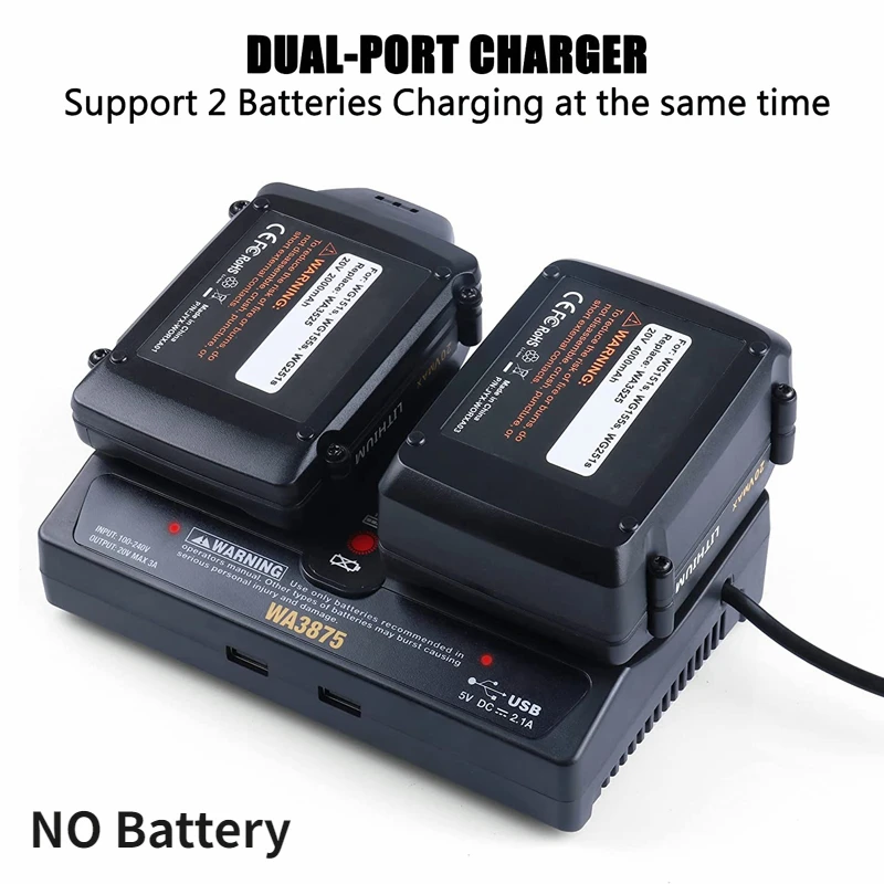 For Worx 18V 20V Battery Charger WA3875 Replacement WA3512 WA3520 WA3575 WA3578 WA3742 WA3732 WA3881 WA3847 WA3868（NO Battery)