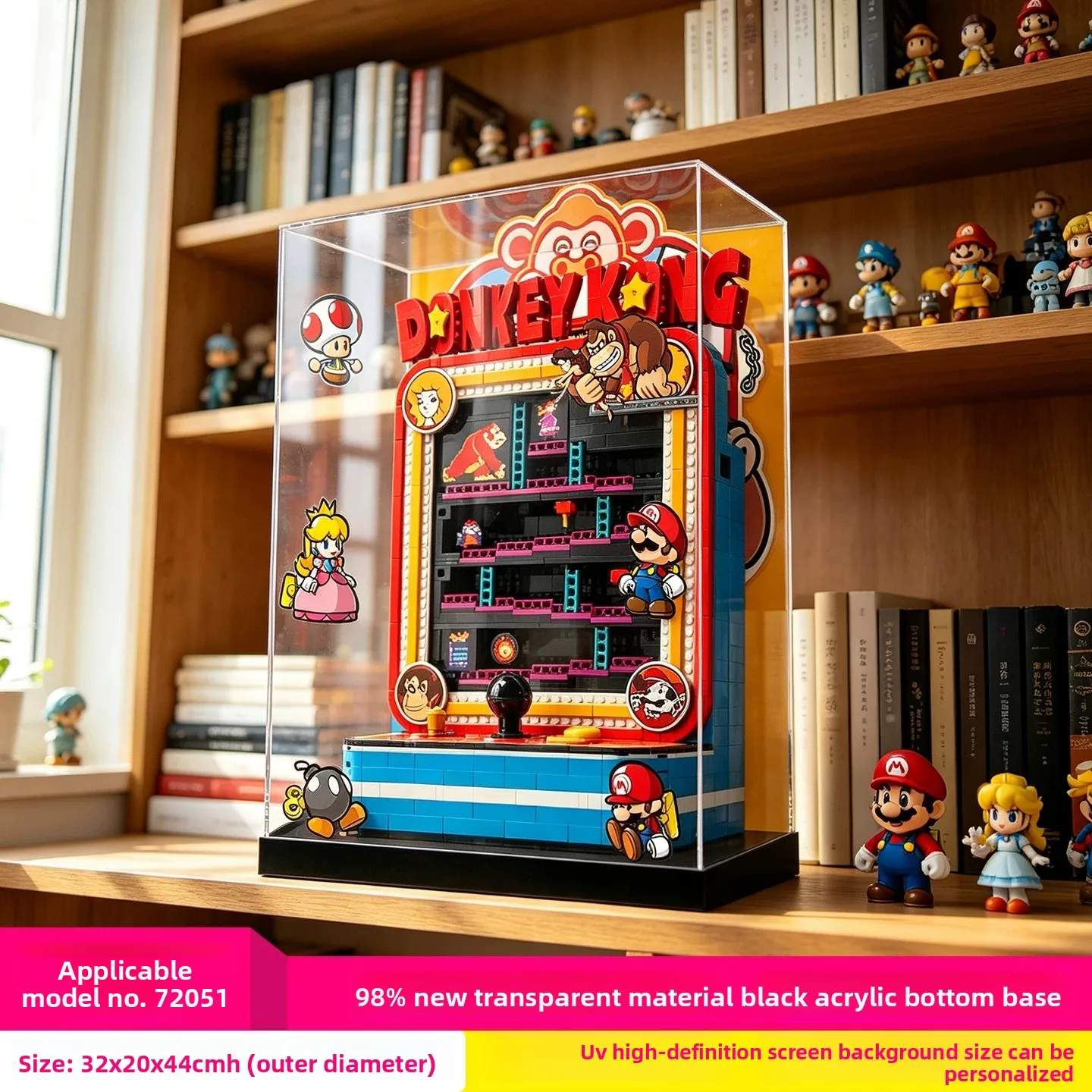 Acrylic Dustproof High-Definition Premium Display Case for LEGO 72051 Donkey Kong Arcade Game Set