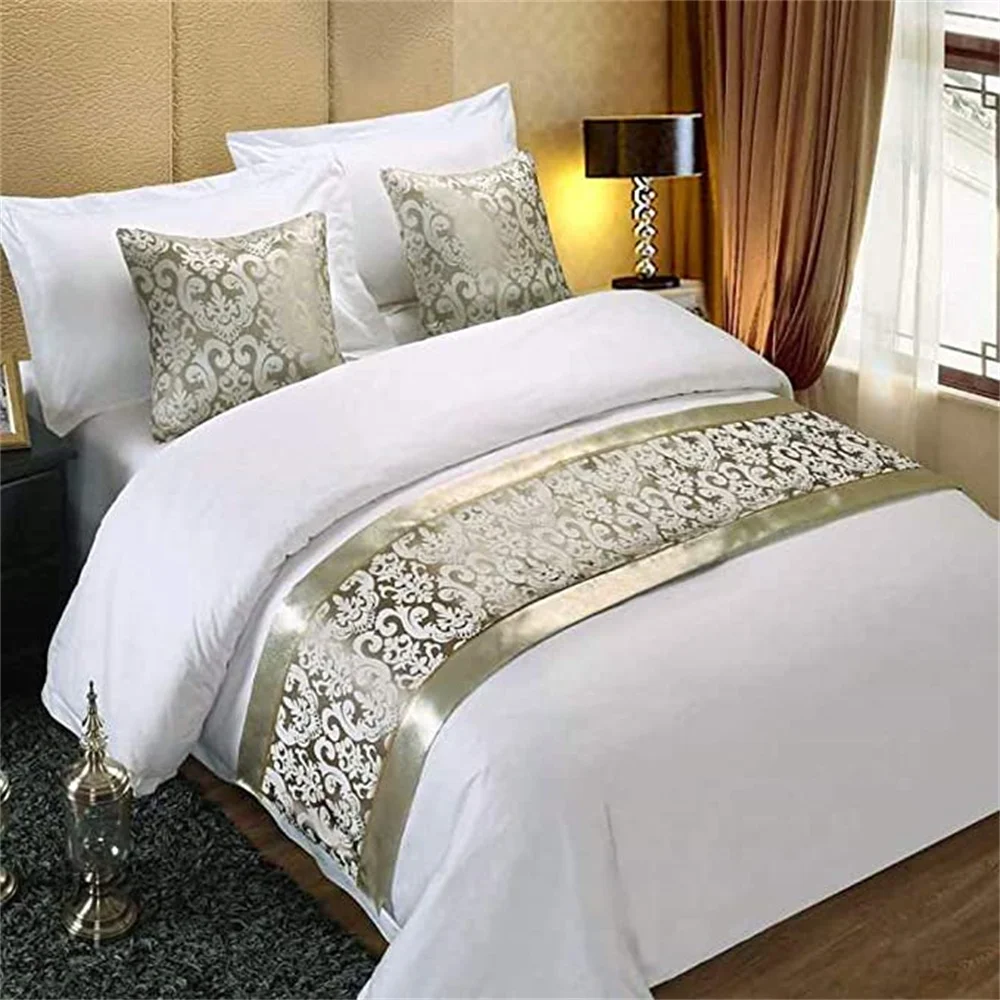 

Champagne Floral Bedspreads Bed Runner Throw Bedding Single Queen King Bed Cover Towel Home Hotel Decorations