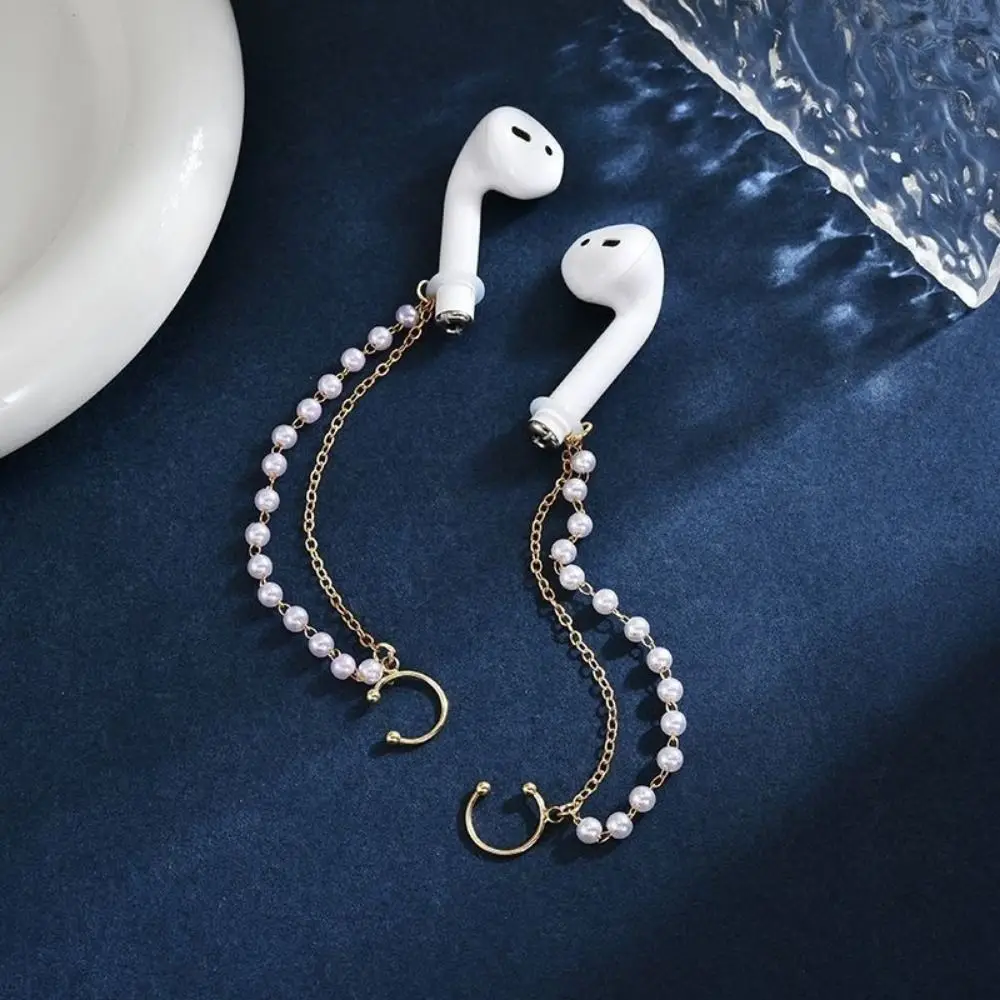 2pcs/pair Ear Decor Earphone Anti-Lost Chains Ear Clip Pearl Earphones Chains Pentagram Jewelry Earphones Chain Clip Girls