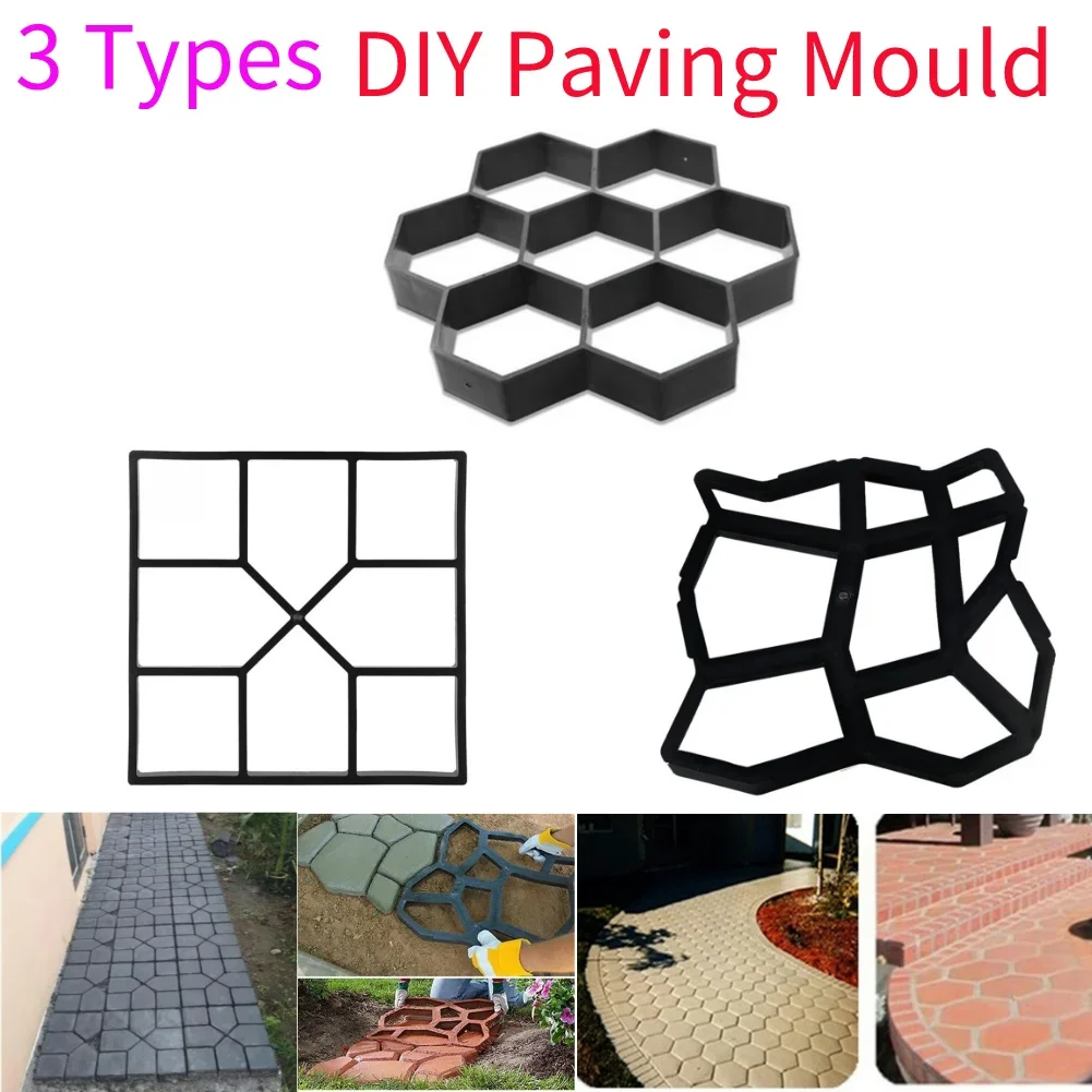 3 Types Garden Walk Pavement Concrete Mould DIY Manually Paving Cement Brick Stone Road Concrete Molds For Home Yard Garden