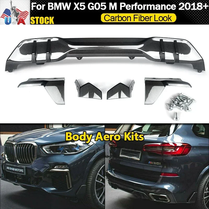 CARBON LOOK FRONT LIP SPLITTER REAR DIFFUSER X5 BODY KIT FOR BMW X5 G05 2019-UP