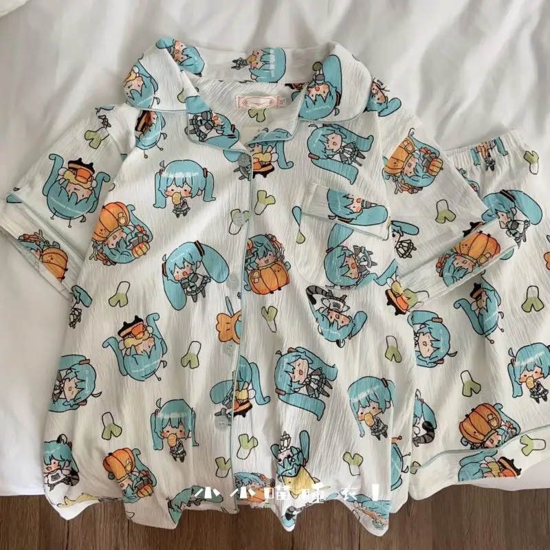 Hatsune Miku Pajamas Anime Cartoon Sanrio Student Dormitory Outgoing Home Clothes Set Short Sleeved Shorts Pajamas