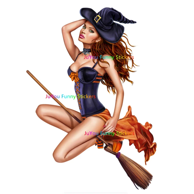 

FUYOOHI Funny Stickers Exterior Accessories Personality Car Sticker Beauty Witch on Broom Auto Motorcycles PVCwaterproof Decal