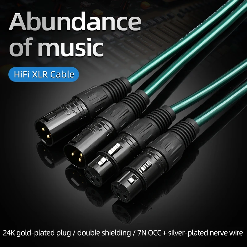 One Pair HiFi 2XLR Audio Cable 7N OCC Silver Plated Core 2XRL Male to 2XLR Female Balanced Cable for Microphone Mixer