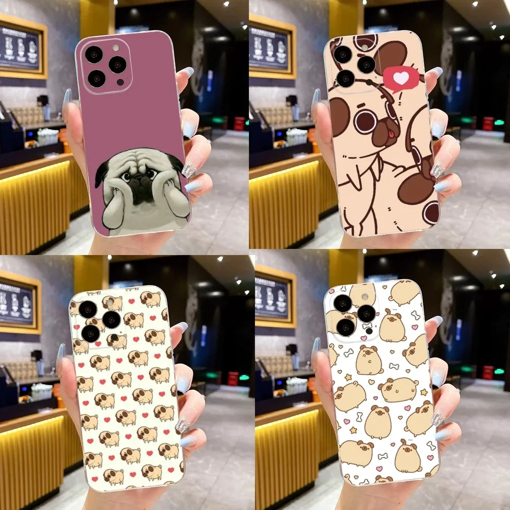 Cute Pug Dog  Phone Case For iPhone 16,15,14,13,12,11 Plus,Pro,Max,XR,XS,X,7,8 Plus,SE,Mini Transparent Soft Cover