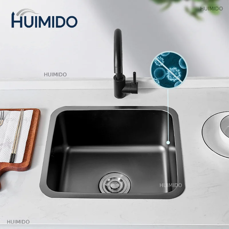 304 Stainless Steel Kitchen Sink Bar Sink Drop-in Or Undermount Single Bowl Black-Gray Sink Wash Basin For Balcony