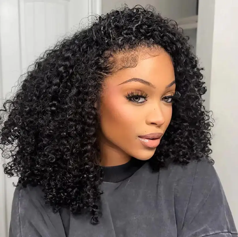 Parrucca 3 in 1 multiuso Jerry Curly, mezza parrucca nera naturale, capelli umani Remy brasiliani, realizzata a macchina, densità 200%, design senza cuciture, con laccetto regolabile, pronta da