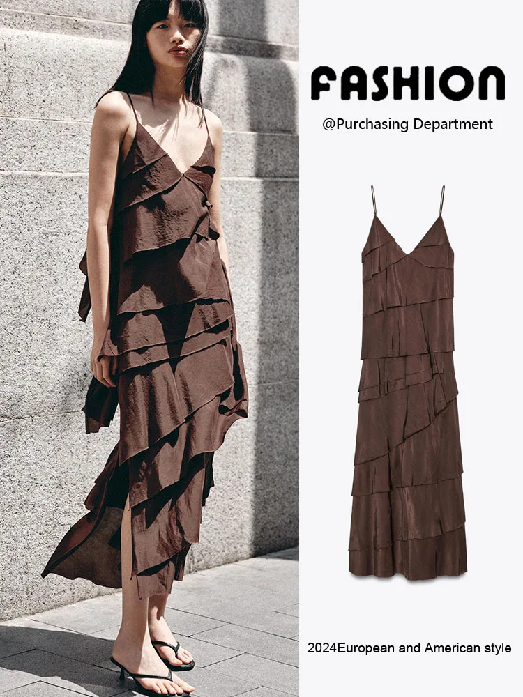 

Summer New Arrival Sexy Bal Strapl Slimming Multi-Layer Decorated Dr Mid-Waist Midi Length Evening Gown