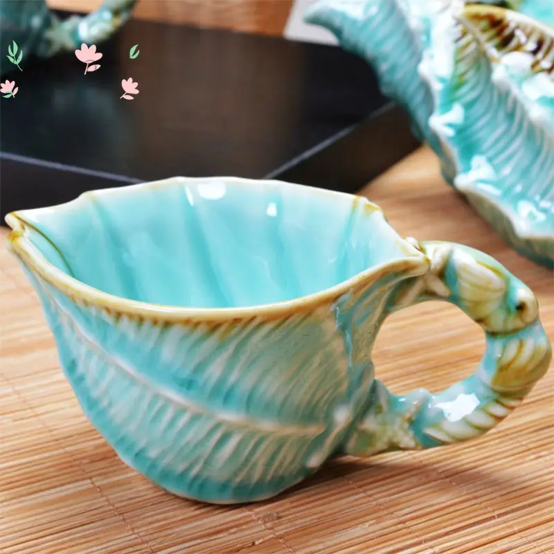 The whole set of ceramic beam pot tea set, celadon set, light luxury tea set, large teacup, four cups in one pot of tea sea view 5