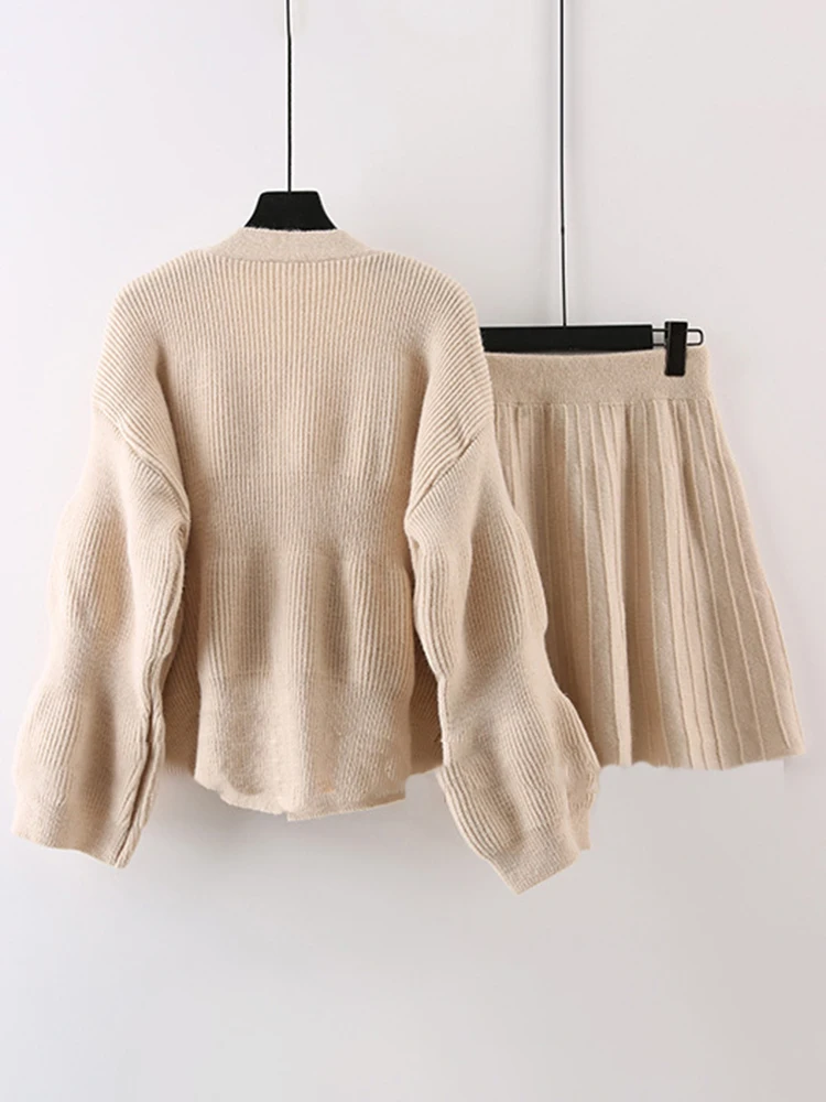 DEAT 2024 Early Autumn New Item Fashion Women\'s Two-pieces Set Single-breasted Sweater High Elastic Waist A-line Skirts 15C578