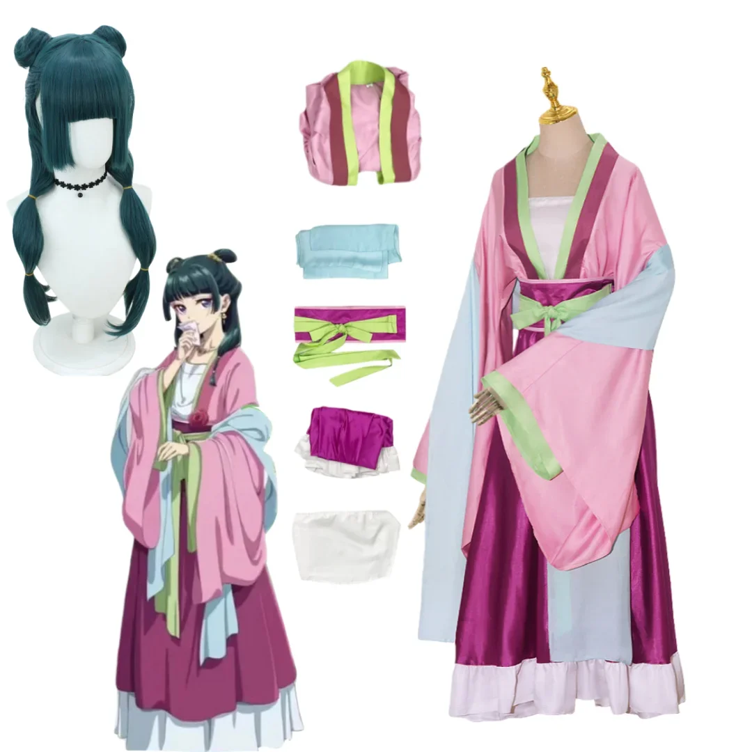 

Maomao Cosplay Costume Wig Anime The Apothecary Diaries Halloween Party for Women Pink Dress