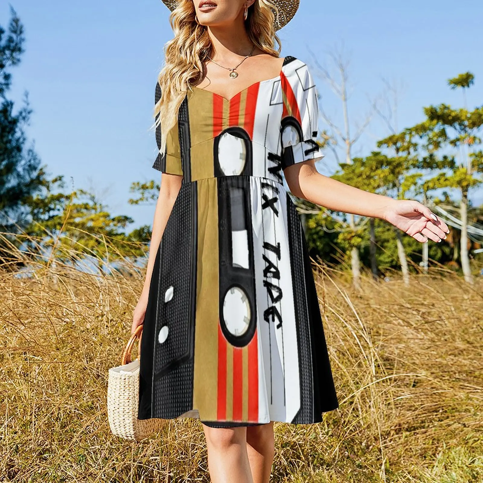 Cassette Tape Short Sleeved Dress Party dresses for women cute dress Women's summer dress