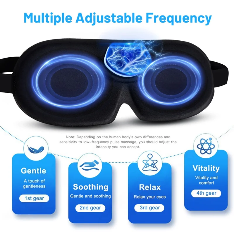 Mascarilla para dormir para aliviar el masajeador de cabeza EMS inteligente, alivio de pulso eléctrico, ayuda para la migraña, parasol de viaje, venda para los ojos, dispositivo para dormir