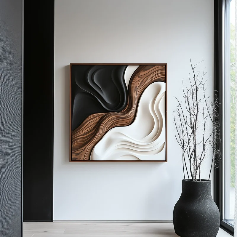 

！@Neutral Square Wood Artwork Geometric Painting Handmade Carving Wall Art Home Corridor Decor