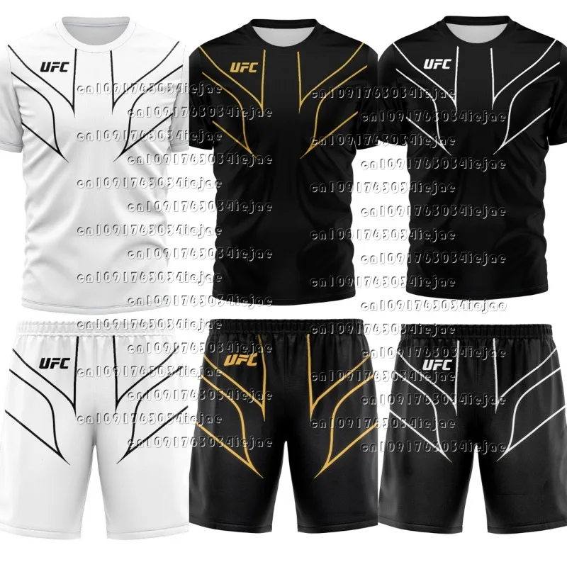 

2025 летние новые мужские шорты с короткими рукавами UFC для боевых болельщиков, комплект из двух предметов, уличный повседневный спортивный боевой комплект