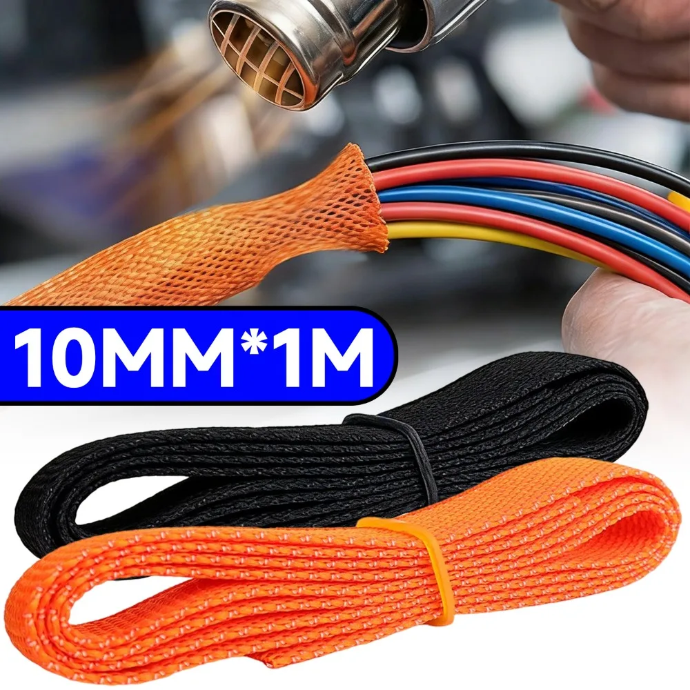 

1M Black Heat Shrink Woven Fabric Sleeve 2 To 1 Ratio Car Electrical Wire Cable Bundling Protection Hose Cover 10mm Hose Tubing