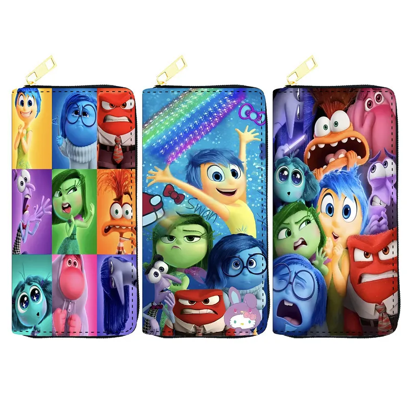 

New Disney Inside Out 2 Wallet Student Long Money Clip Single Pull Out Anime Passport Bag Portable Cartoon Anime Pattern