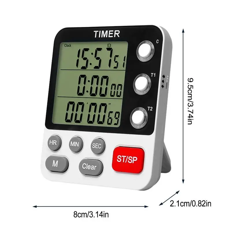 3 Channels Kitchen Timer Digital Magnetic Egg Timer 3 In 1 Countdown Timer Clock Stopwatch Adjustable Volume Cooking Timer For