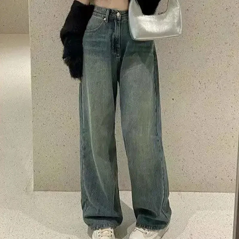 Vintage Wide Leg Cargo Jeans Women 2024 Autumn High Waist Bagge Pants Woman Y2k Streetwear Loose Denim Trousers Female 2023