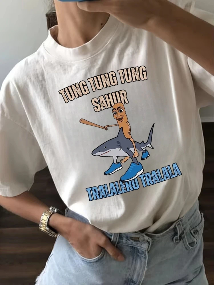 

SItalian Brainrot Tralalero Tralala Tung Tung Tung Sahur Funny Meme Cotton Tshirt For Women Men Summer Casual Short Sleeve Tops