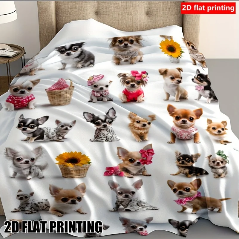 Cute Dog Photo Print Blanket Throw for Puppy Lovers Dog Mom Pet Gift Cozy Xmas Home Decor Chihuahua Lover Plush Wrap