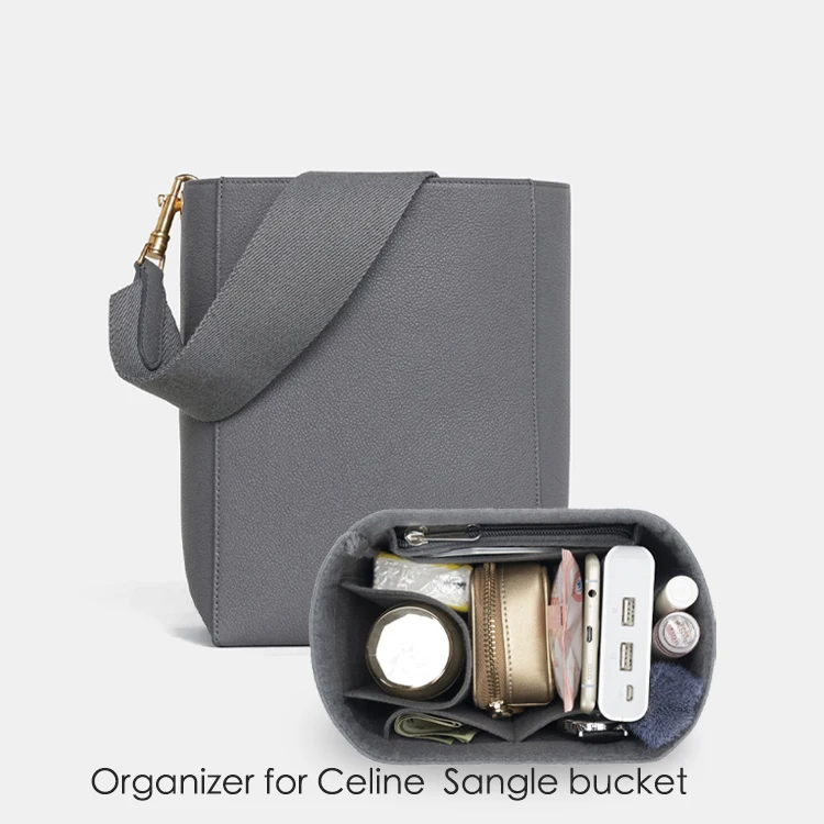 Felt Storage Bag For celine sangle bucket  Bag Large Capacity With Cover Travel Insert Liner Bag Zipper Organize Cosmetic Bag