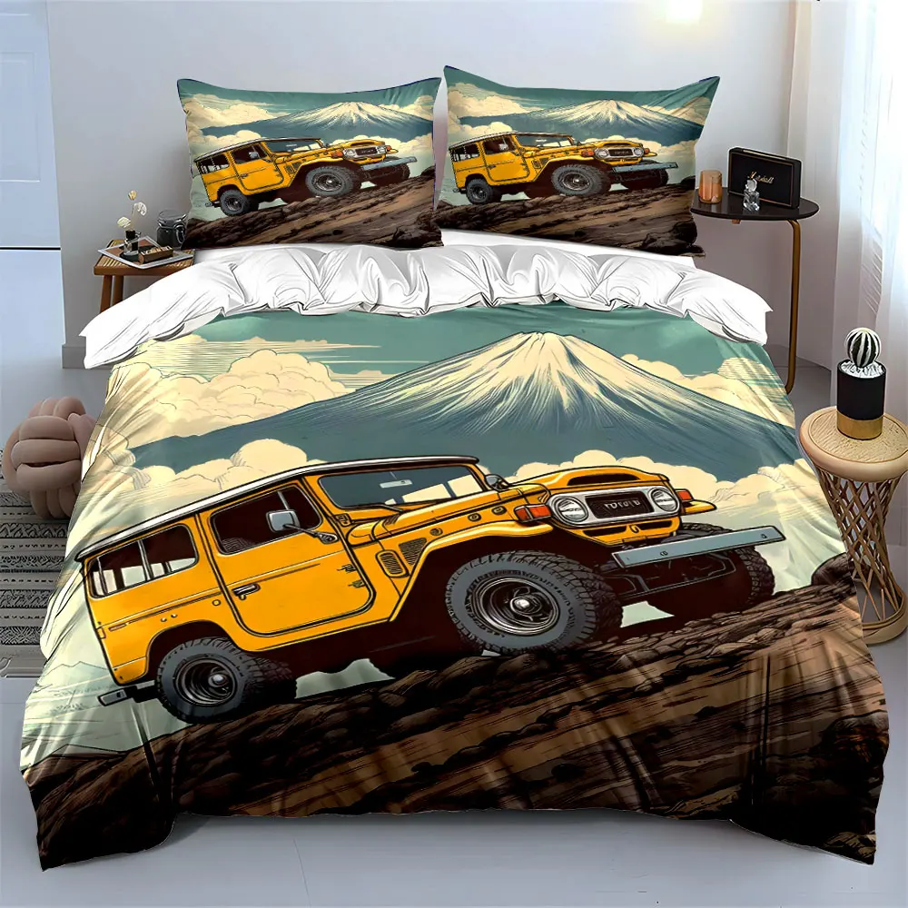 Yellow off-road car climbing mountain Print Soft Comfortable Duvet Cover Bedding Set Included 1*Duvet Cover  2*Pillowcases