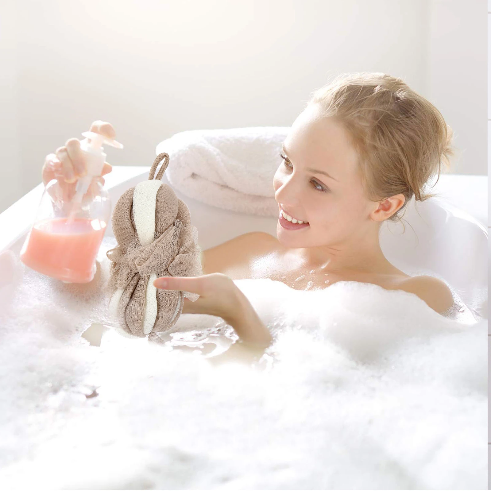 

2Pcs Shower Flowers Bath Balls Nylon for Family Travel Hotel Green Easy Use Rich Bubbles Safe Eco Materials Relax Enjoy Bathing