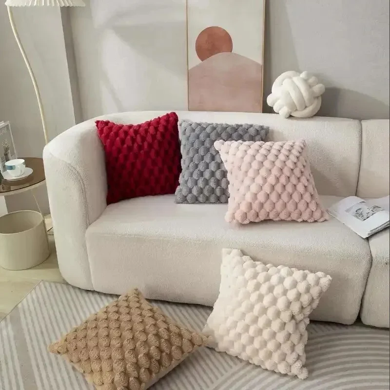 3D Soft Plush Throw Pillowcase, Pineapple Grid Turtle Pattern, Cream White for Living Room Sofa Bedroom Home Room Decor