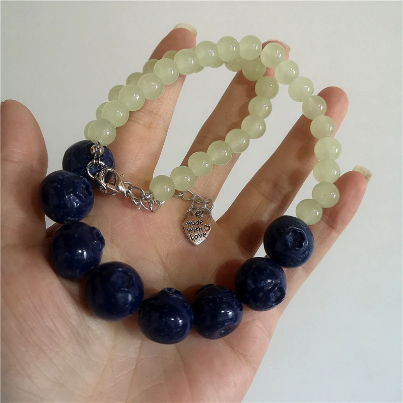 Vintage Fruit Charm Necklace Blueberry Beaded Chain Stackable Multi Layer Choker Cute Jewelry For Women Daily Party Accessory