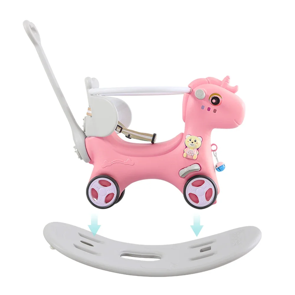 Rocking Horse for Toddlers Bike Ride On Toys with Push Handle Backrest and Balance Board for Baby Unicorn Kids Riding Birthday