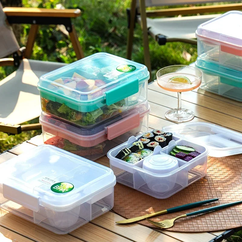 1250/1650ml Portable Double Layer Lunch Box Simple Divided Bento Box Outdoor Student Bento Containers Fruit Salad Picnic Box