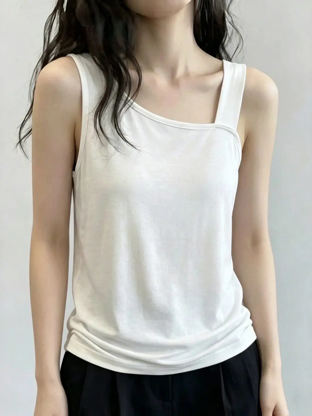 New 95 Cotton Asymmetrical Large Size Strap Vest Women's Spring Summer Versatile Inner Wear Slim Fit Outerwear Base Layer Sle...