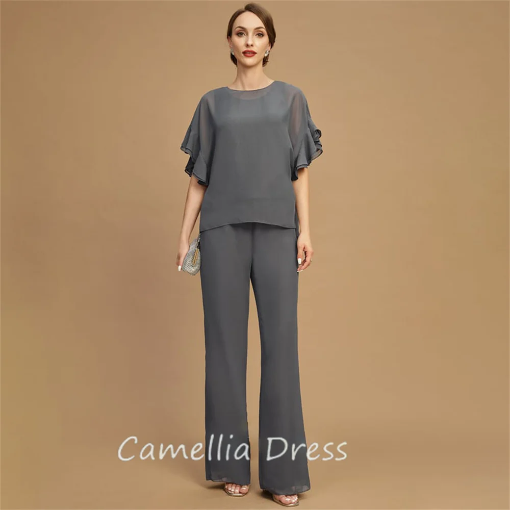 Nieuwe Ronde Hals Moeder Van De Bruid Jurk Jumpsuit Scheidt Vloer-Lengte Chiffon Jurken Formele Vestidos Mae Da Noiva Casamentos