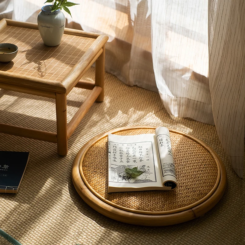 

Tatami Mat Meditation Cushion Tea Round Cushion Japanese Rattan Balcony Bay Window Mat Tea Table