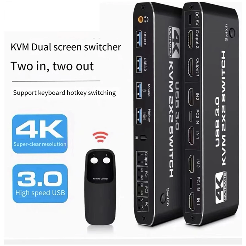 KVM Dual Screen Switcher With 4K@60HZ High Resolution Switcher 3.5 Headphone Jack Audio And USB 3.0 Integration Durable