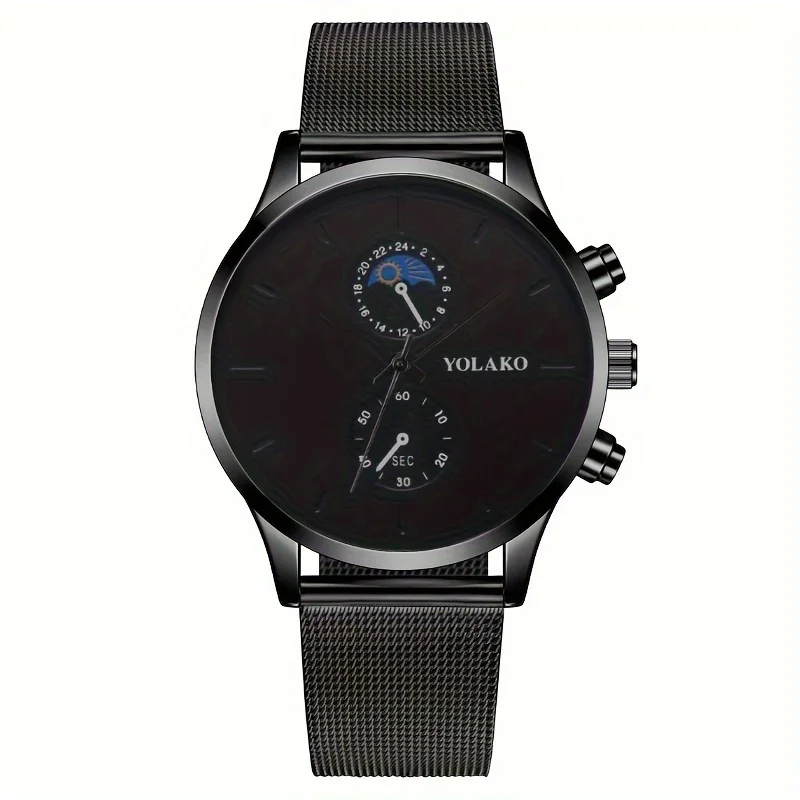 Men\'s Elegant Quartz Wristwatch-Black Stainless Steel Mesh-Durable, Accurate, Slim-Perfect Gift