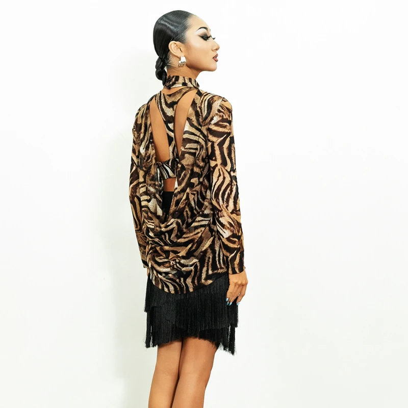 Winter Latin Dance Competition Costume Backless Latin Top Tassels Skirt Adults Chacha Ballroom Dance Clothes Stage Wear SL11501