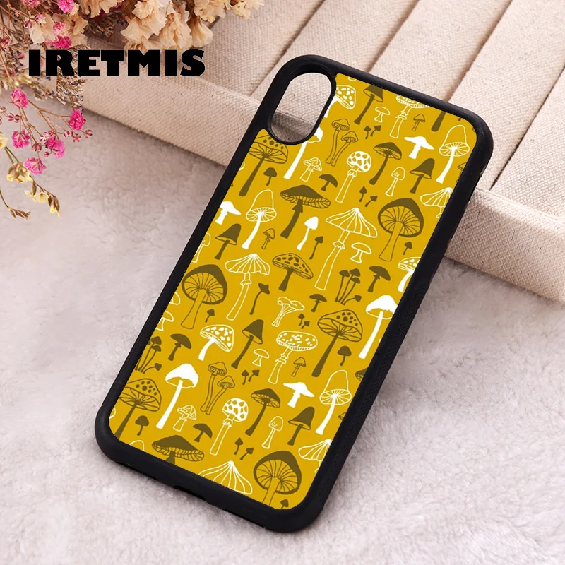 Iretmis 5 5S SE 2020 Phone Cover Case for iPhone 6 6S 7 8 Plus X Xs XR 11 12 13 MINI 14 Pro Max Silicone Mushrooms In Yellow