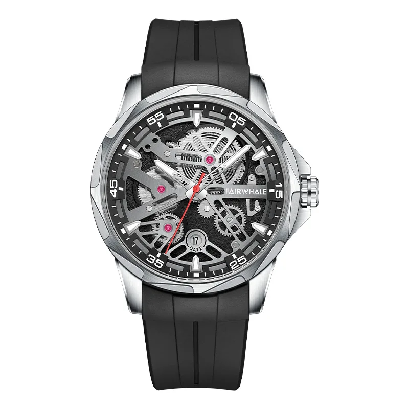 Sports Automatic Watch For Men Fashion Stainless Steel Rainbow Dial Mechanical Wristwatch Man