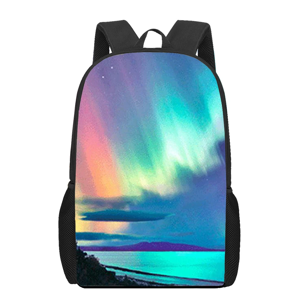 

Northern Lights Sky School Bags Aurora Print Book Bag Kids 16 Inch Backpack for Teenage Boys Girls Kindergarten Daily Backpacks