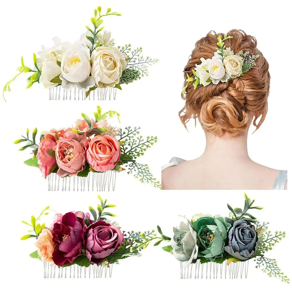 Accesorios para el cabello para novia, joyería brillante de boda, peine para el cabello de flores, hoja de flores, adornos para el cabello de cristal nupcial