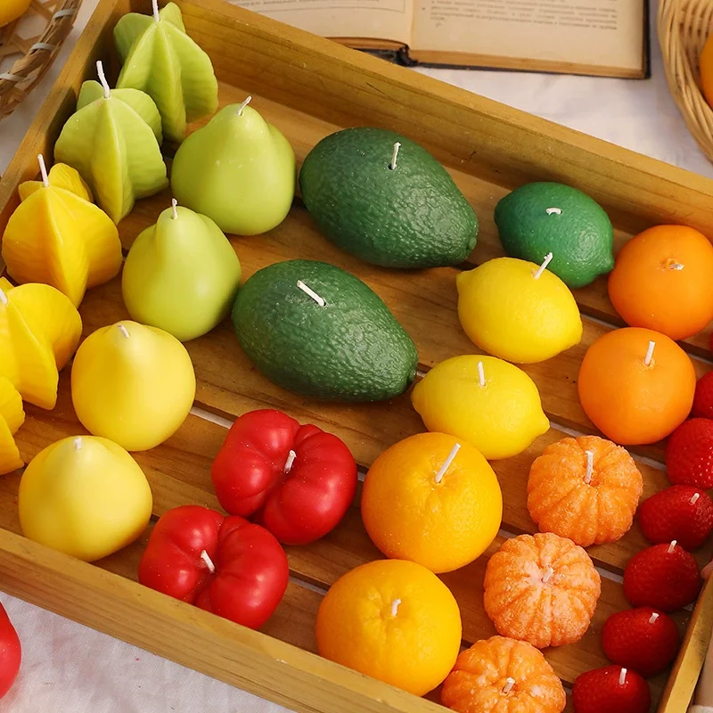 1Pc Simulated Fruit Shapes Scented Candles 7 Scents Fruit Soybean Mixed Wax for Home/Office Fragrance Decoration Gift Avocado