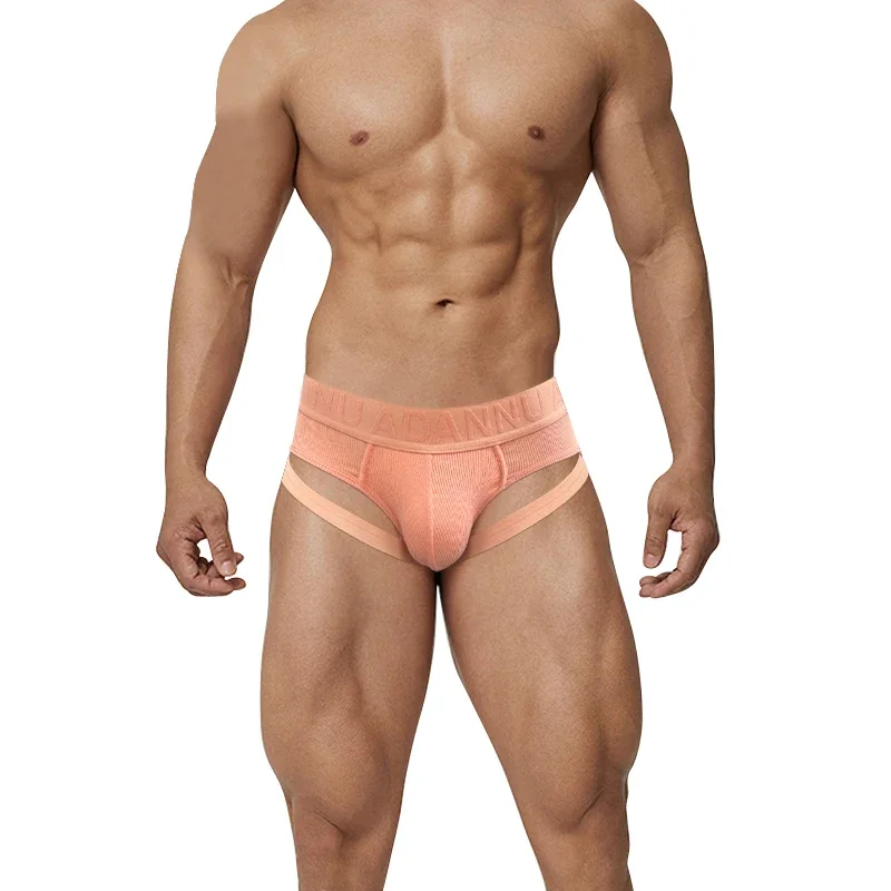 Hollow Breathable Men Cotton Briefs Pouch Front Open Bulge Underwear Separated Pouch Underpant Triangle Panties