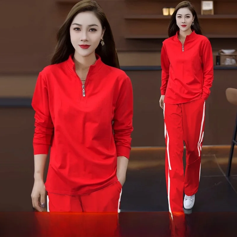 Pure Cotton Fitn Dancewear Square Dancing Outfit Spring Autumn Ghost Step Fitn Sportswear Long Sve Long Pants Set