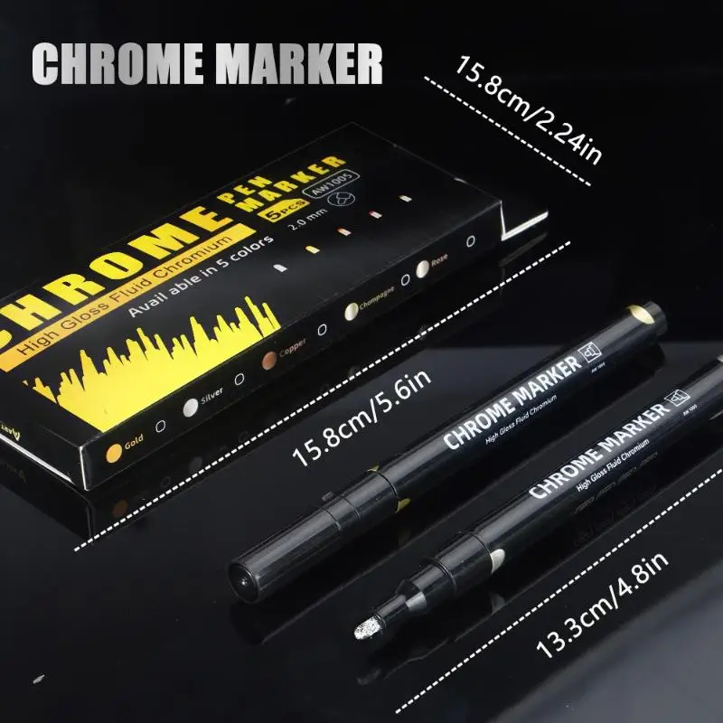 5 قطعة 2 مللي متر لتقوم بها بنفسك أقلام الطلاء العاكسة الكروم مرآة قلم تحديد دائم الذهب الفضة النحاس ماركر نموذج اللوحة بمناسبة
