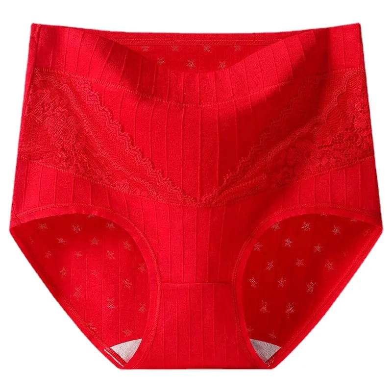 1pcs Cotton Women Panties Lady Plus Size Underwear Lace High Waist Briefs Breathable Solid Color Female Lingerie