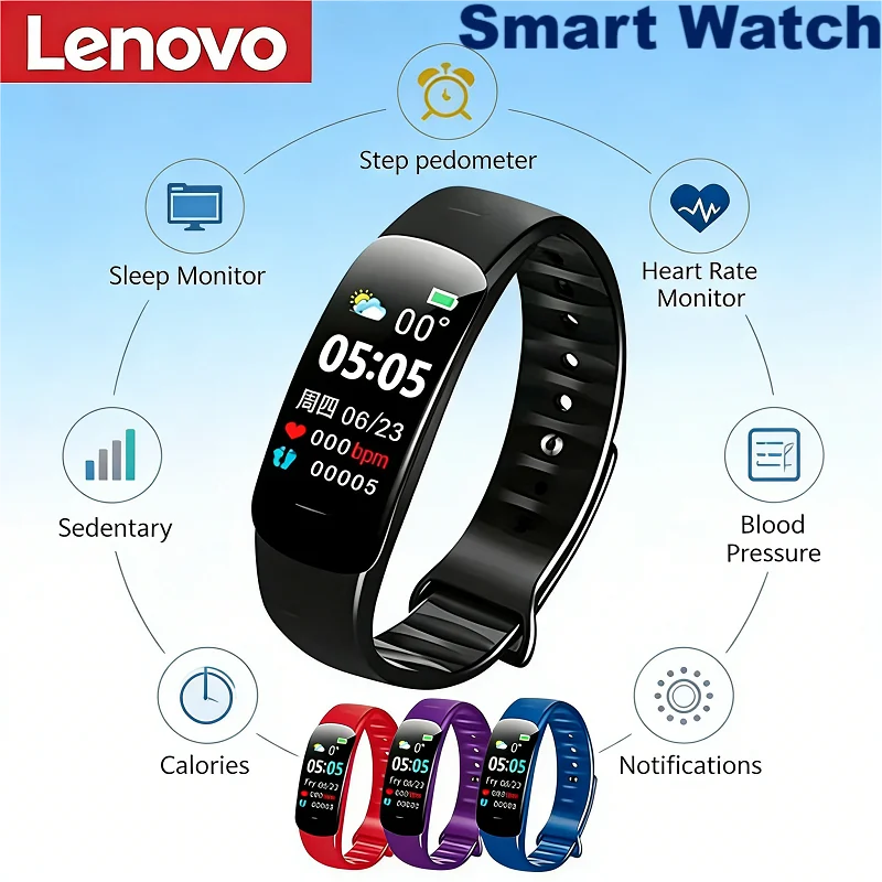 Lenovo C1 Plus Smart Watch Bluetooth Step Counting Sports Bracelet Fitness Tracker Heart Rate Blood Pressure Sleep Men Women